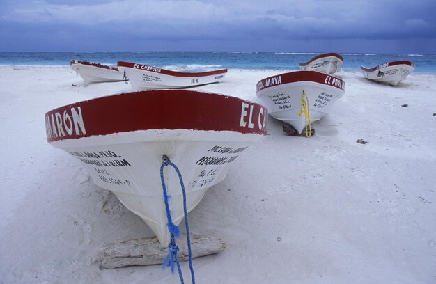 Barcos amarrados en la playa