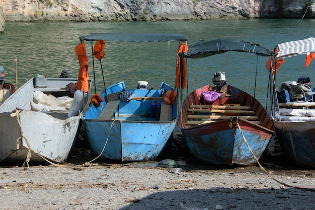 Barcos ancorados na margem do rio
