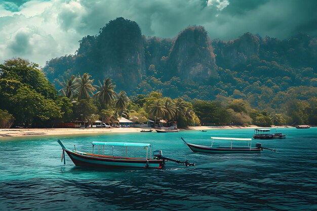 Foto barcos de água de ilhas tropicais e serenidade