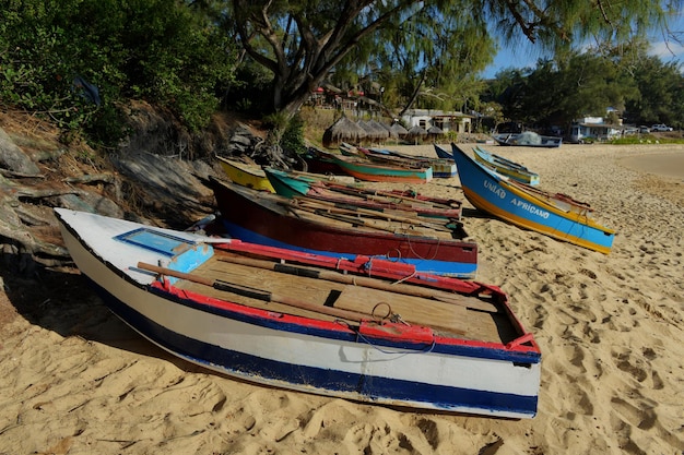 Foto barcos de pesca moçambicanos ao longo das costas de tofo beach