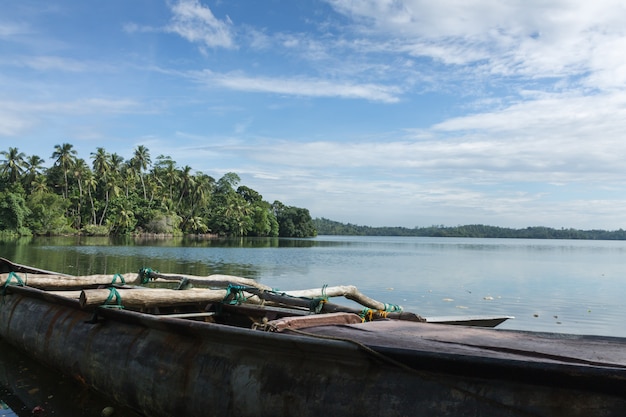 Barcos de pesca no lago, Sri Lanka.