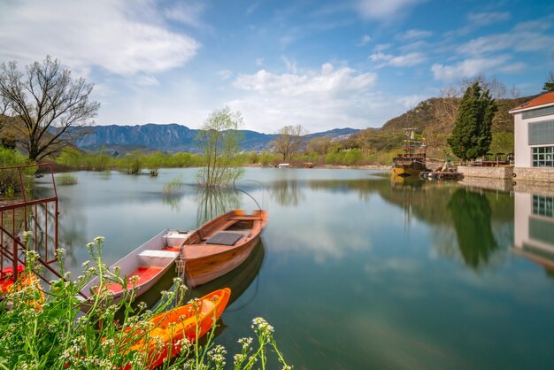 Barcos de pescadores na margem do lago Skadar