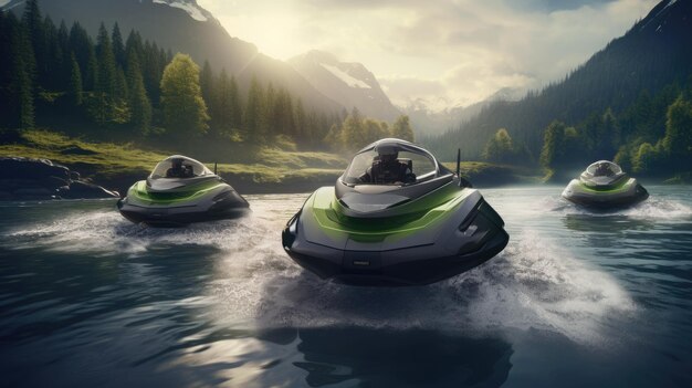 Foto barcos de rafting elétricos futuristas