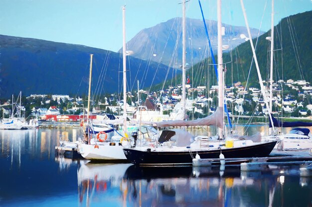 Barcos y embarcaciones en el puerto de Noruega hd de fondo