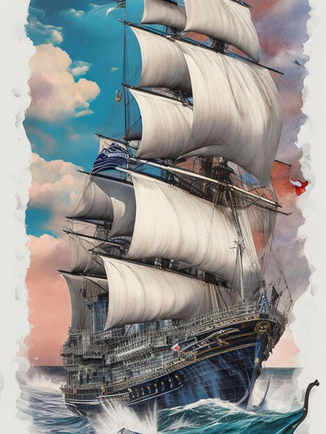 barcos ilustración pintura al óleo