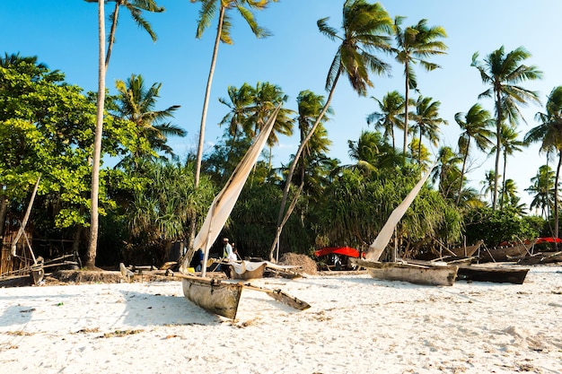 Barcos de madera de africanos en tierra