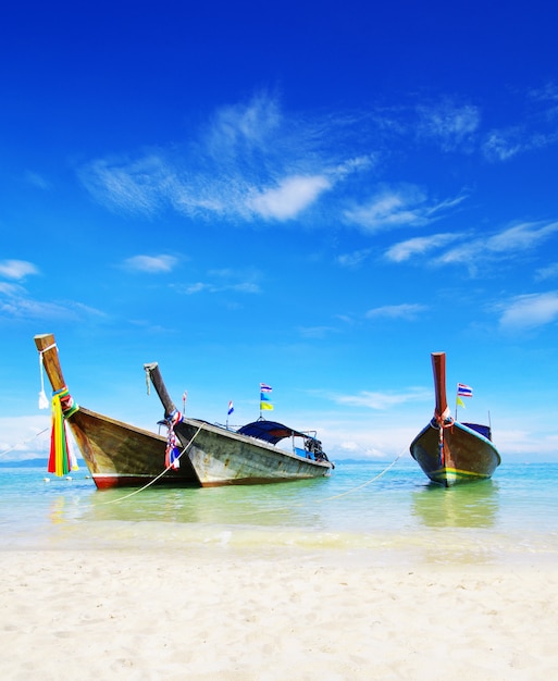 barcos de madera tradicionales en el mar