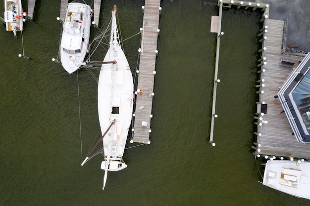 Barcos en los muelles de St. Michaels Maryland panorama de vista aérea de la bahía de chespeake