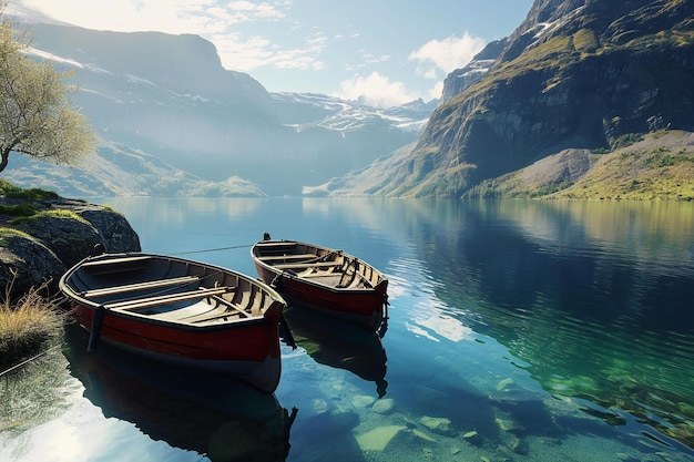 Barcos de pesca en el fiordo en Noruega Escandinavia