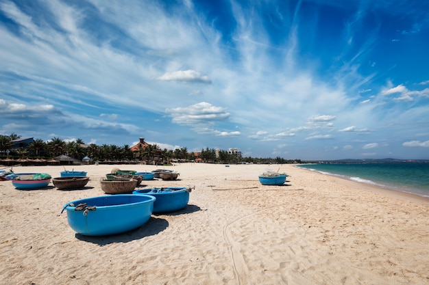 Barcos de pesca en la playa. Mui Ne, Vietnam