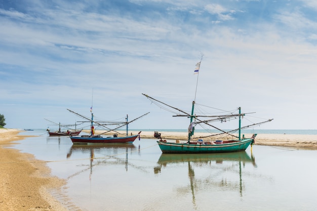 Barcos de pesca y playas costeras en el sur