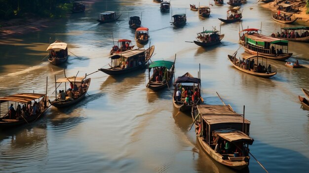 Foto barcos de pesca en los ríos de tailandia