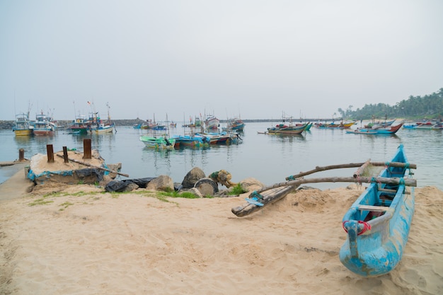 Barcos de pescadores en el puerto de sri lanka.