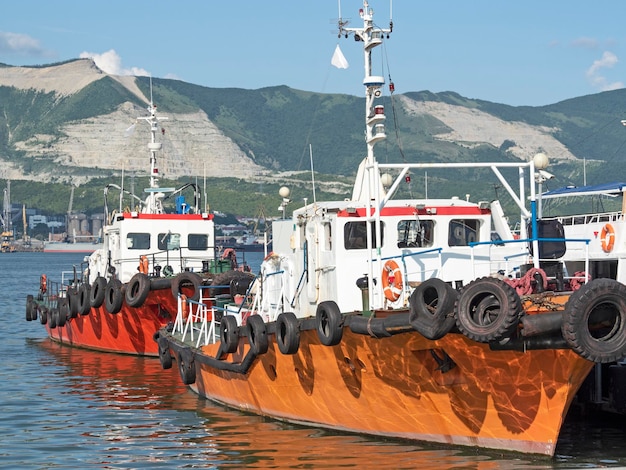 Barcos piloto anclados en el puerto de mar en un día soleado