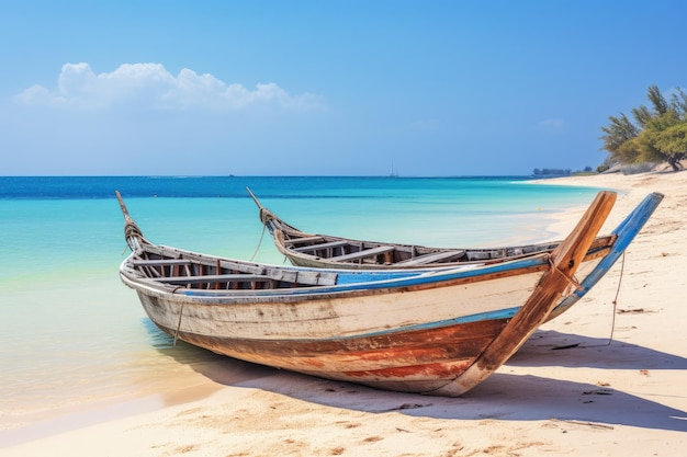 Barcos turísticos anclados en la playa de arena de Zanzíbar en África