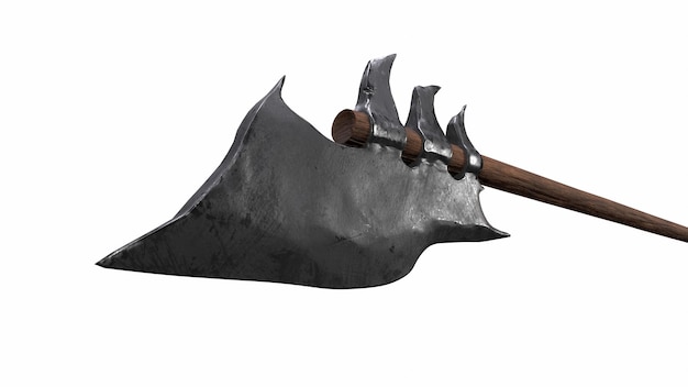 Bardiche Long Poleaxe Arma Vista superior en render 3D blanco