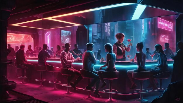 Foto bares em bares cyberpunk em cyberpunk cidade néons cybercity fundo cores opostas