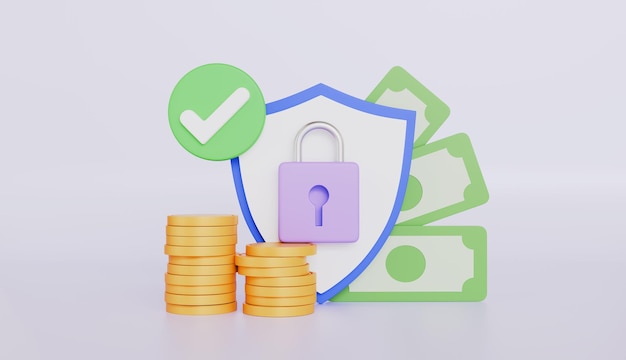 Bargeld mit Padlock in Shield Finanzsicherheit Dollar und Pad Lock sichere Zahlungen