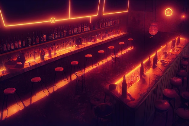 Foto barhocker in cyberpunk bar in cyberpunk city neons cybercity hintergrund gegensätzliche farben