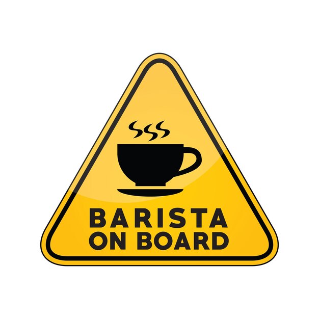 Barista a bordo do sinal de aviso amarelo da janela do carro