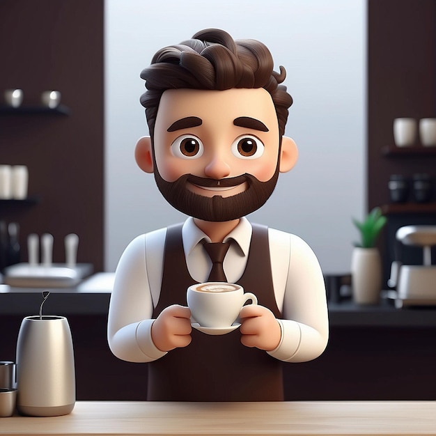 Barista de café en 3D