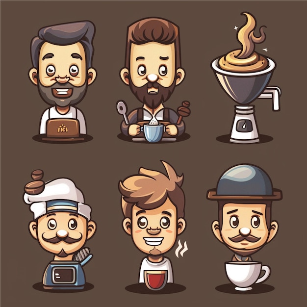 Barista, der Kaffee macht, Zeichentrickfiguren