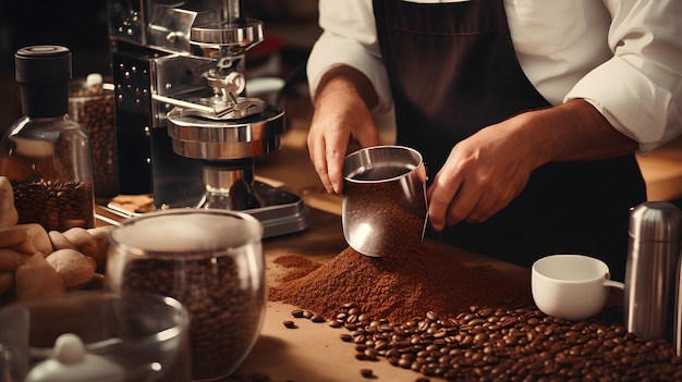 Un barista está mezclando granos de café