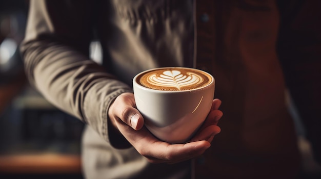 Barista gibt Ihnen im Café eine Tasse frischen Kaffee-Latte