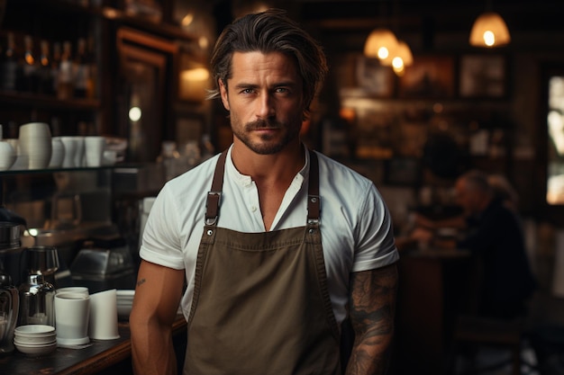 Barista haciendo café en la cafetería.