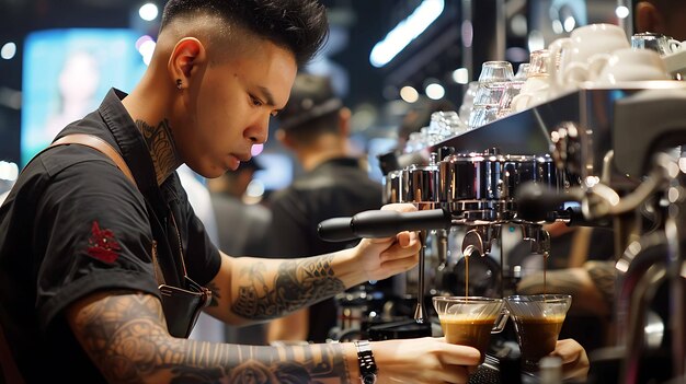 Barista haciendo café con concentración