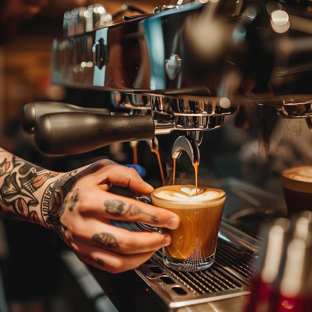 Barista haciendo café con espresso