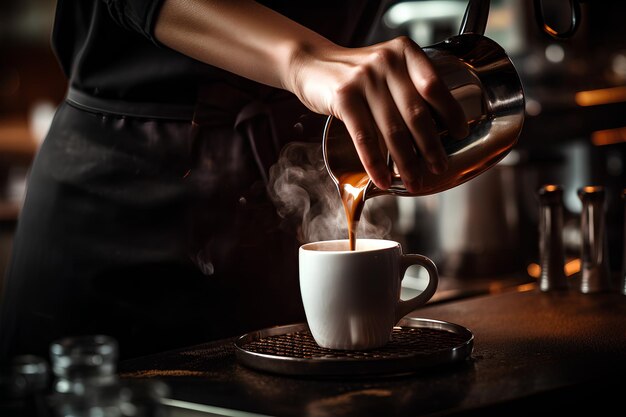 Barista haciendo una taza de café fotografía artística