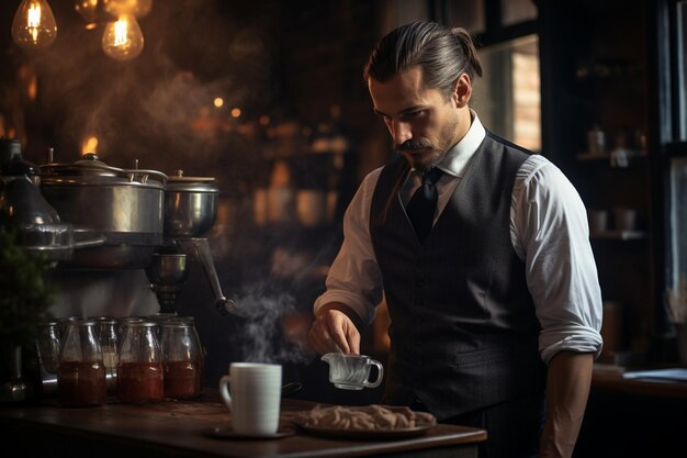 Barista haciendo una taza de café