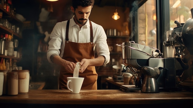 Barista kocht Kaffee. KI-generiertes Bild