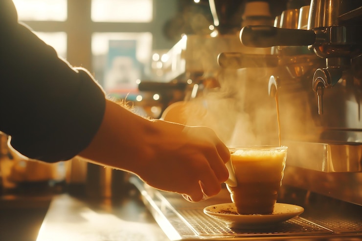 Foto barista macht kaffee für kunden in einem café oder restaurant