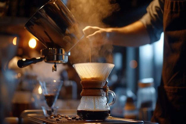 Barista macht Kaffee für Kunden in einem Café oder Restaurant