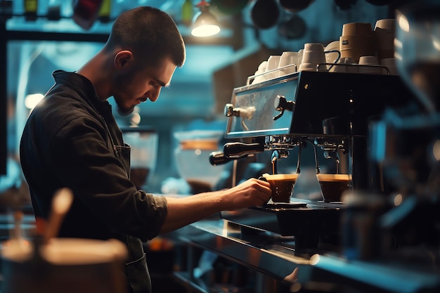 Barista macht Kaffee für Kunden in einem Café oder Restaurant