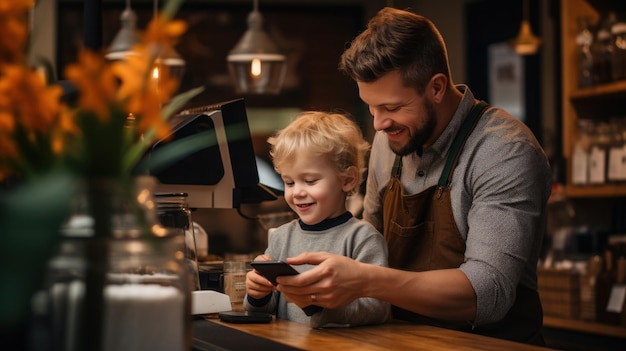 El barista y el niño en el café