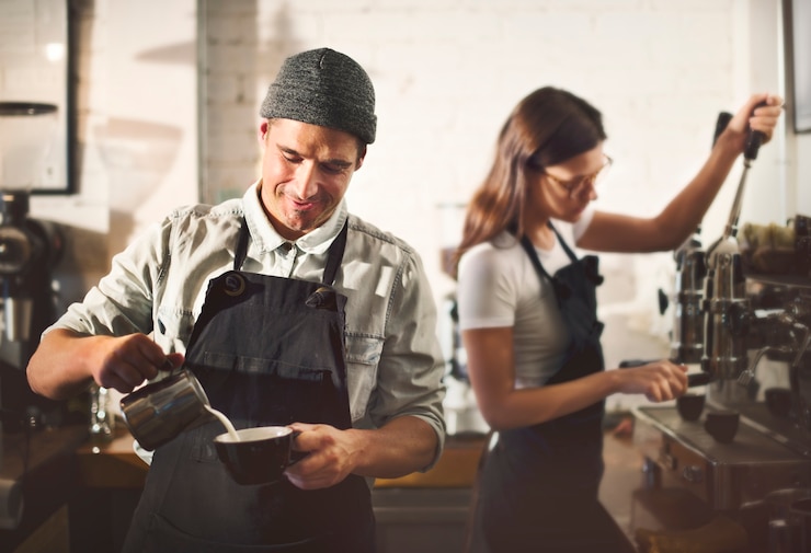 Foto barista parepare coffee working order concept