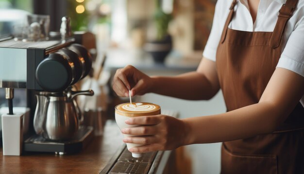 Barista preparando café en un café