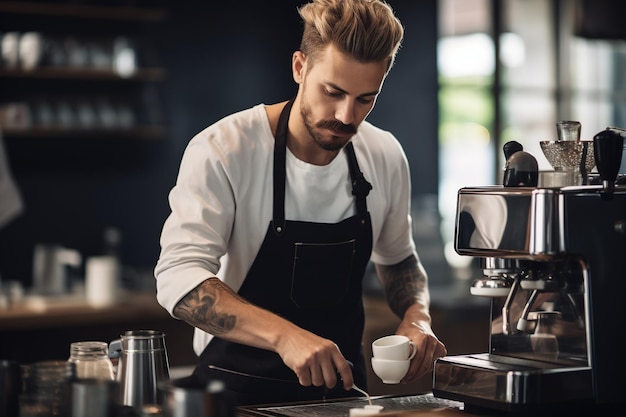 Barista profesional que hace café