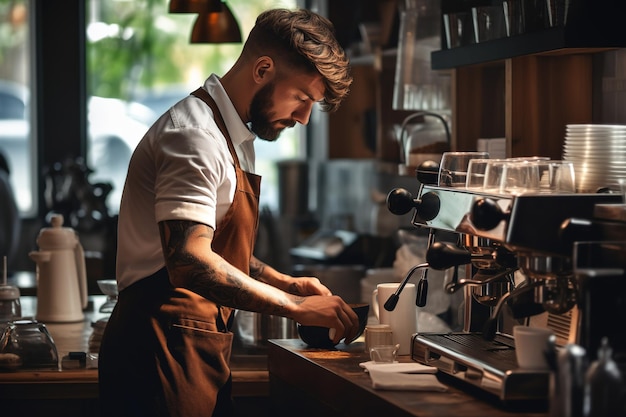 Barista profesional que hace café