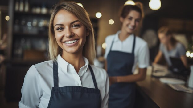 Barista sonriente en una cafetería