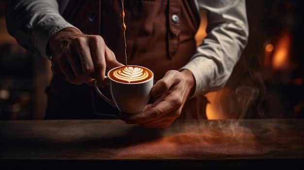 Barista con una taza de café Fotografía oscura