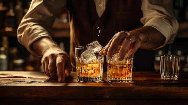 Barkeeper macht einen Cocktail mit Whiskey