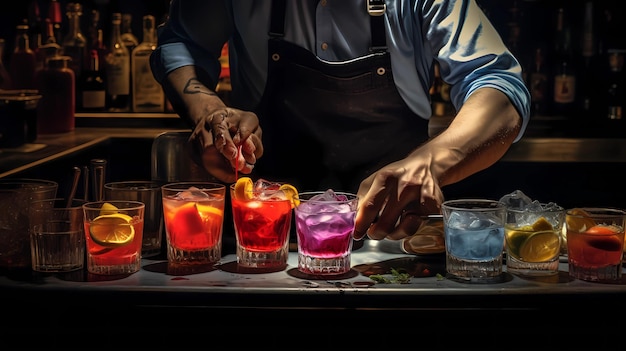 Un barman prepara cócteles.