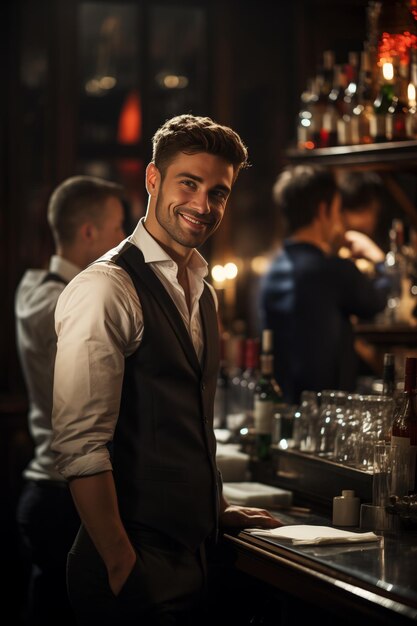 Barman sorridente.