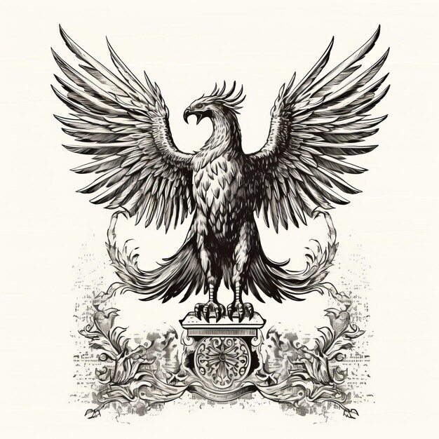 Barock-inspirierte handgezeichnete Adlerillustration auf einem Sockel