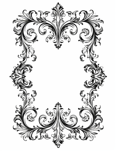 Foto barockrahmen mit blumenornament schwarz-weiß-vektorillustration