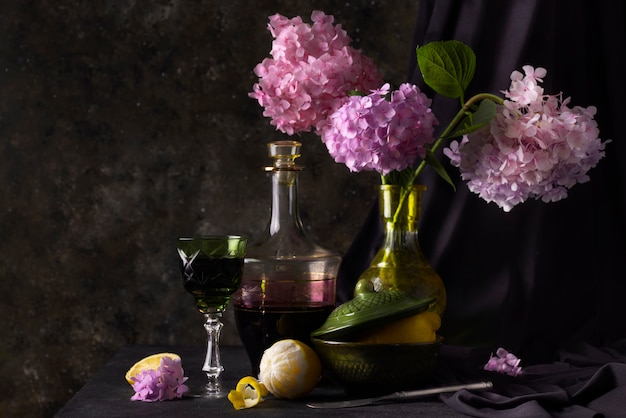 Foto barockstil mit blumen und zitronen